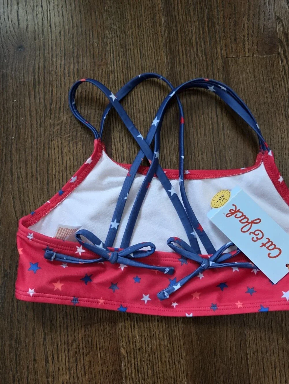New Cat & Jack Girls Small 6/7 Red Stars Swim Top